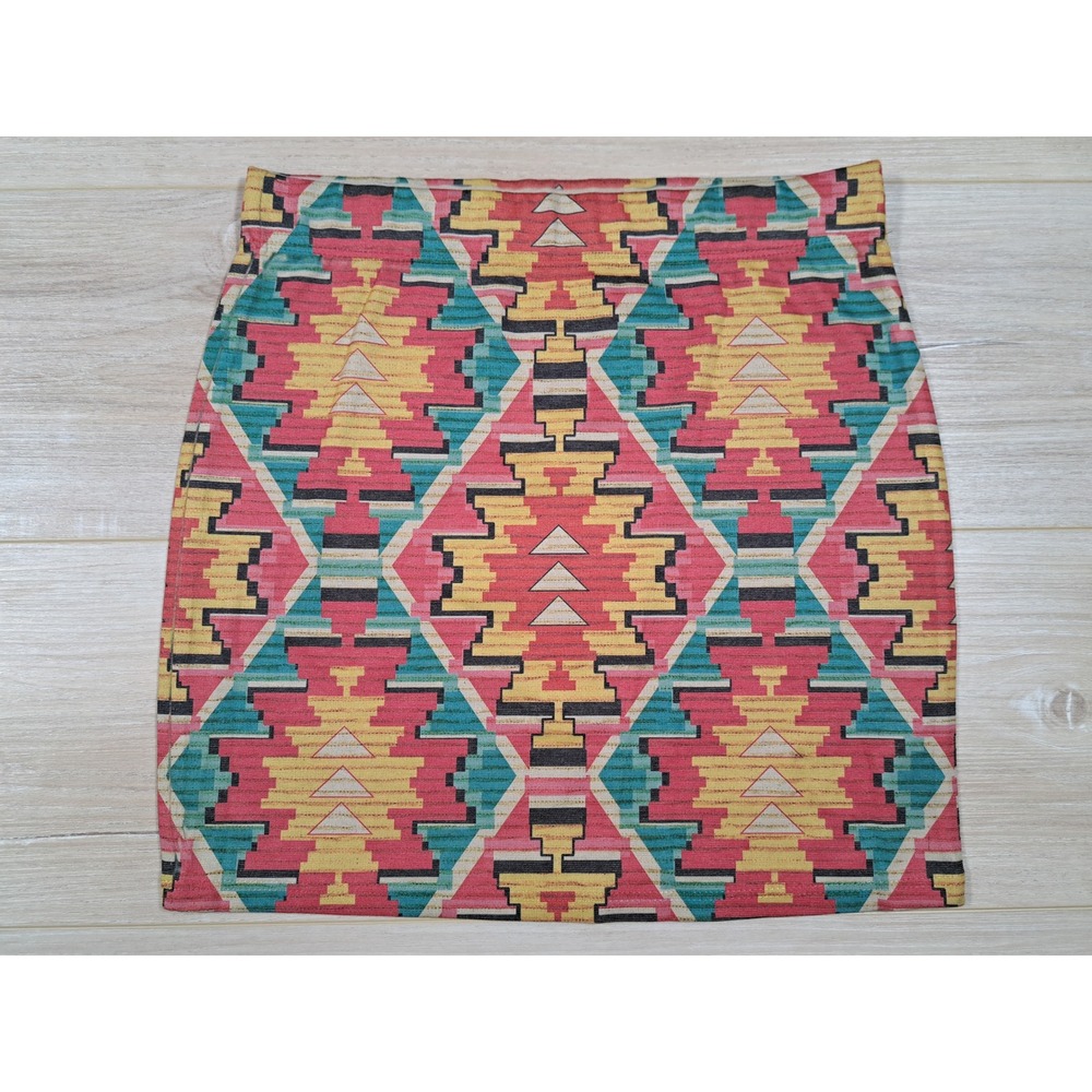 Nollie Southwestern Geometric Print Mini‎ Skirt Pink Teal Yellow Small 1S3231S23